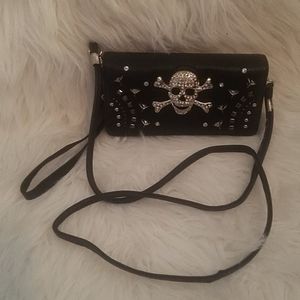 SKULL DESIGN RHINESTONE ORGANIZER WALLET